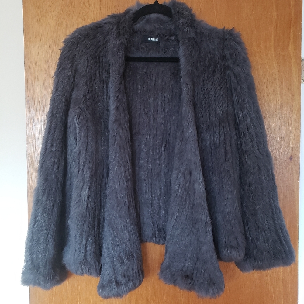 Nicholas Knitted Fur Jacket- Slate Grey
